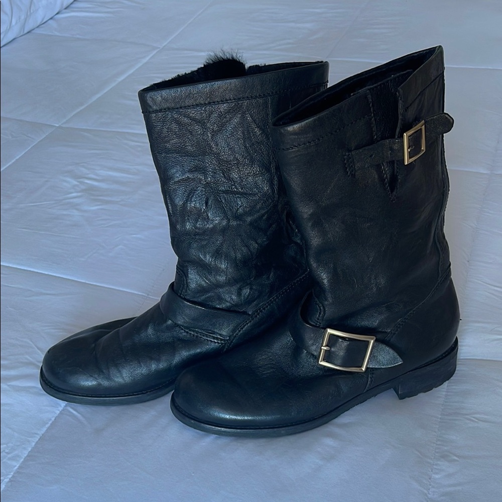 Jimmy Choo Black Leather Boots with Buckles, size 9